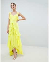 Зелено-желтое вечернее платье с рюшами от ASOS DESIGN