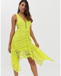 Зелено-желтое кружевное платье-миди от ASOS DESIGN