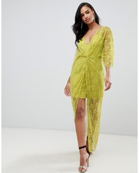Зелено-желтое кружевное платье-футляр от ASOS DESIGN
