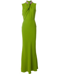 Зелено-желтое платье с украшением от Alexander McQueen
