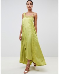 Зелено-желтое сатиновое вечернее платье от ASOS DESIGN