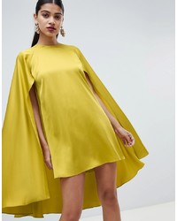 Зелено-желтое сатиновое коктейльное платье
