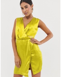 Зелено-желтое сатиновое облегающее платье от The Girlcode