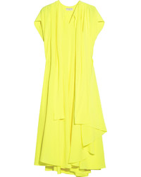 Зелено-желтое шелковое платье