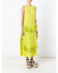 Зелено-желтое шелковое платье прямого кроя от No.21
