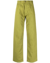 Зелено-желтые джинсы с вышивкой