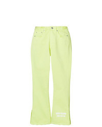 Зелено-желтые джинсы с принтом