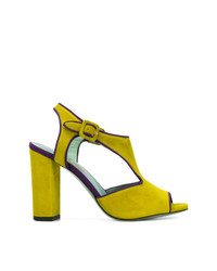Зелено-желтые замшевые босоножки на каблуке от Paola D'arcano