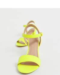 Зелено-желтые кожаные босоножки на каблуке от New Look