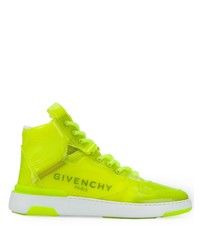 Мужские зелено-желтые кожаные высокие кеды от Givenchy