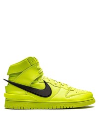 Мужские зелено-желтые кожаные высокие кеды от Nike