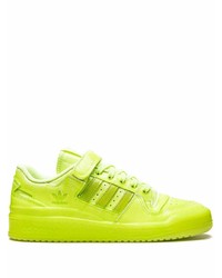 Мужские зелено-желтые кожаные низкие кеды от adidas
