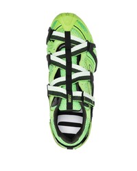 Мужские зелено-желтые кожаные низкие кеды от Diesel