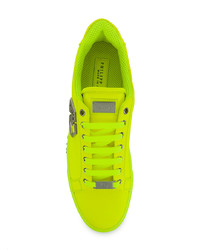 Мужские зелено-желтые кожаные низкие кеды от Philipp Plein