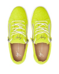 Мужские зелено-желтые кожаные низкие кеды от Giuseppe Zanotti