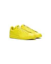 Мужские зелено-желтые кожаные низкие кеды от Adidas By Raf Simons