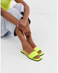Зелено-желтые кожаные сандалии на плоской подошве от ASOS DESIGN
