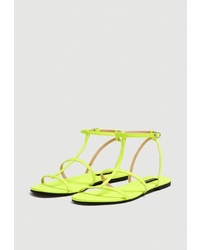 Зелено-желтые кожаные сандалии на плоской подошве от Pull&Bear