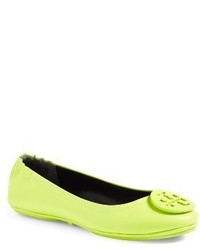 Зелено-желтые кожаные туфли на плоской подошве