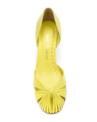 Зелено-желтые кожаные туфли с вырезом от Sarah Chofakian