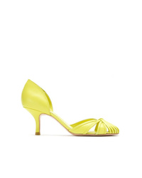 Зелено-желтые кожаные туфли с вырезом от Sarah Chofakian
