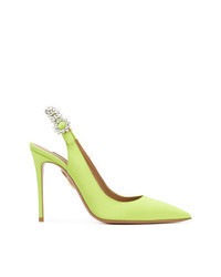 Зелено-желтые кожаные туфли с украшением