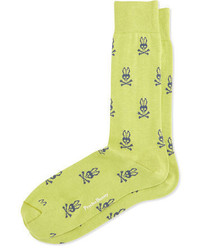 Зелено-желтые носки с принтом