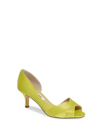 Зелено-желтые сатиновые туфли