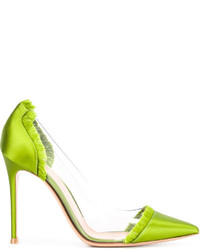 Зелено-желтые сатиновые туфли от Gianvito Rossi