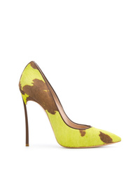 Зелено-желтые туфли из ворса пони от Casadei