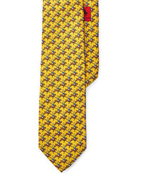 Зелено-желтый галстук с принтом