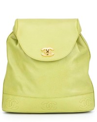Женский зелено-желтый кожаный рюкзак от Chanel