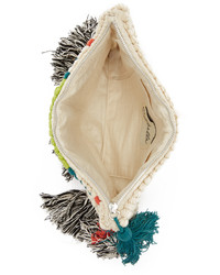 Зелено-желтый пушистый клатч от Cleobella