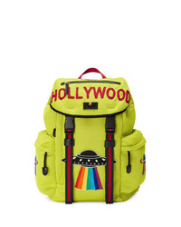 Мужской зелено-желтый рюкзак с вышивкой от Gucci