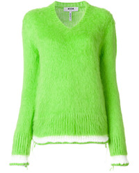 Женский зелено-желтый свитер из мохера от MSGM