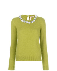 Женский зелено-желтый свитер с круглым вырезом с украшением от N°21