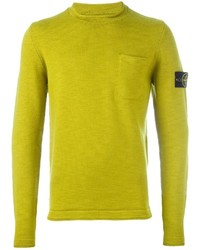 Мужской зелено-желтый свитер с круглым вырезом от Stone Island