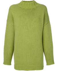 Зелено-желтый свободный свитер