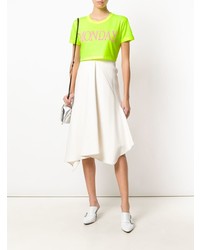 Зелено-желтый укороченный топ с принтом от Alberta Ferretti