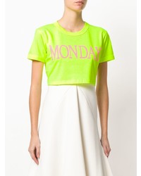 Зелено-желтый укороченный топ с принтом от Alberta Ferretti