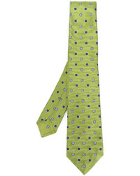 Мужской зелено-желтый шелковый галстук от Kiton
