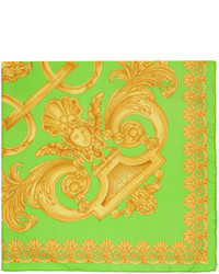 Зелено-желтый шелковый шарф с принтом