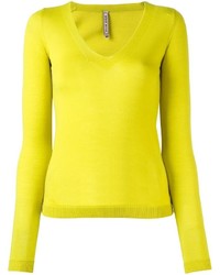 Зелено-желтый шерстяной свитер