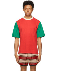 Зелено-красная футболка с круглым вырезом