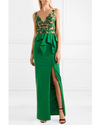 Зеленое вечернее платье из бисера с украшением от Marchesa Notte