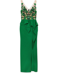 Зеленое вечернее платье из бисера с украшением от Marchesa Notte