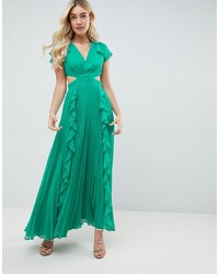 Зеленое вечернее платье с рюшами от ASOS DESIGN