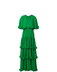 Зеленое вечернее платье с рюшами от MSGM