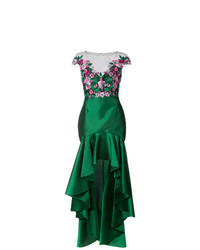 Зеленое вечернее платье с цветочным принтом