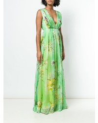 Зеленое вечернее платье с цветочным принтом от Blumarine